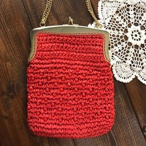 Vintage Red Raffia and Bead purse